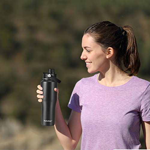 Hydrofest 32 Oz Stainless Steel Water Bottle With Straw Lid, Black Vacuum Insulated Kids Water Bottle, Double Walled Wide Mouth Sweat Proof Sports Water Bottle, Cold Hot, Thermo Mug, Black #TOP5