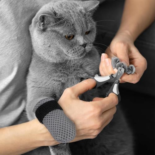 JEYORZY 4 Stück verstellbare Katzenschuhe aus Netzstoff, Atmungsaktiv Katzenpfotenschutz, Katzenstiefel zum Baden von Haustieren, Schneiden von Nägeln, Überprüfen-Grau-S