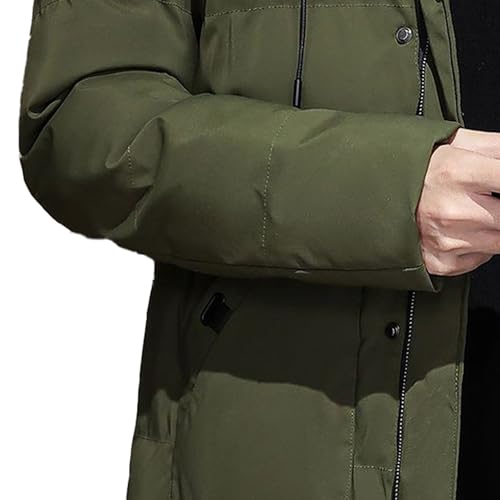 Mens Long Winter Hooded Puffer Windbreaker Insulated Thicken Hood Jackets Classic Windproof Winter Puffy Coat, Military Green, M - Image 6