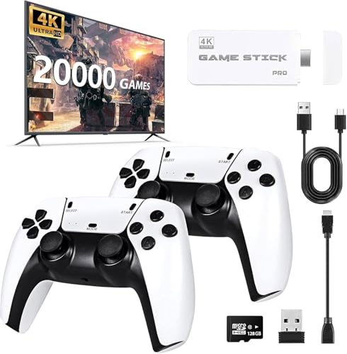 Video Game Console with 20,000+ Games, Retro Game Console, Dual 2.4G Wireless Controllers, Plug & Play, HDMI Output, Family Entertainment System (Ivory White)