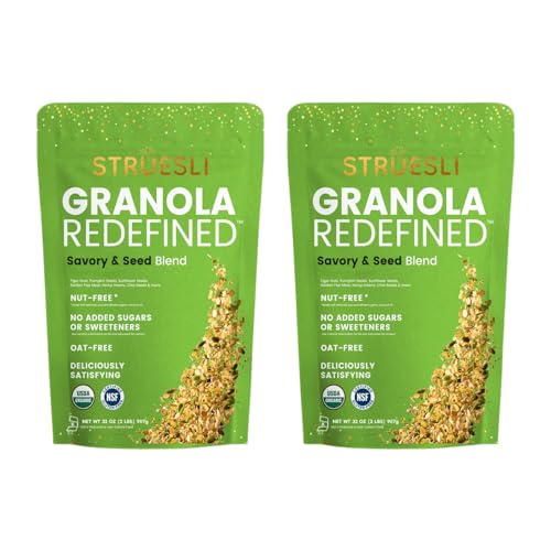 Struesli Savory & Seed Organic Granola, Nut, Grain & Gluten Free, Healthy Snacks with Pumpkin, Sunflower & Chia Seeds, Hemp Hearts, Flax, Tiger Nuts & Sea Salt, Plant Based, Keto & Paleo, 32 Oz, 2 Pack