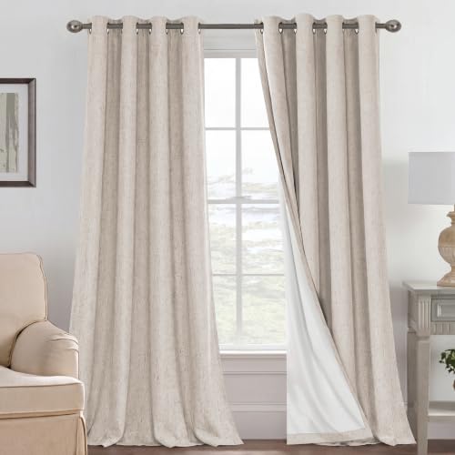 Image of H.VERSAILTEX Blackout Curtains Linen Curtains 120 inches Long 100% Black Out Curtains for Bedroom Windows, Textured Linen Look Draperies Grommet with White Liner, 2 Panels, Natural