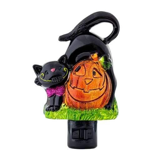 Image of Novelty Lights LED Lamp Pumpkin with Black Cat Halloween Decoration Night Light with Swivel Plug