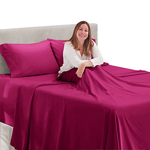 Image of Hearth & Harbor Extra Deep Pocket King Sheets - 4 Piece Hotel Luxury King Sheet Set Fits Up to 24 inch Mattress - Ultra Soft Luxury King Bed Sheet Set - Soft & Breathable, King, Vivacious Magenta