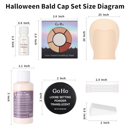 Go Ho Halloween Professional Bald Cap SFX Kit - Complete 8-Piece Makeup Set with Latex (30ml),Water Based Acrylic Adhesive(10ml),6 Colors Flesh Palette,Loose Setting Powder,Bald Cap&Applicators - Image 8