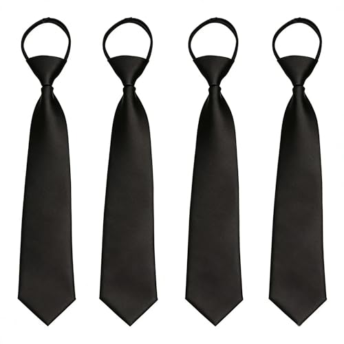Cravate Homme, 4 pièces Noir Cravate Homme Pré-nouée en Glissière,