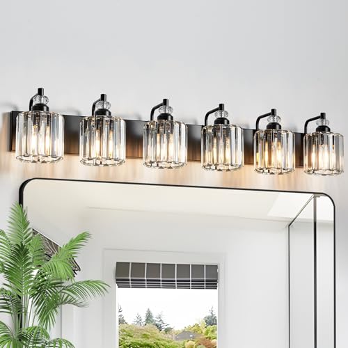 Zqoyn 6-Light Black Bathroom Light Fixtures Over Mirror Modern Vanity