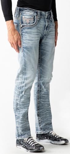 Rock Revival - Mens Deen RP2326 Straight Jeans, Color Denim, Size: 38W x 34L2