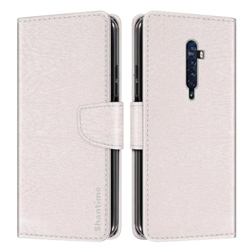 Custodia Portafoglio pelle Compatibile con OPPO Reno 2 Cover Colorata Flip con Portacarte Chiusura Magnetica ProtettivaBianco