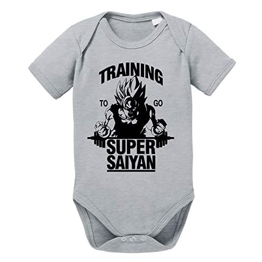 Tee Kiki Goku SS Body Dragon de algodón orgánico Ball Son Proverbs Baby Romper para niños y niñas de 0 a 12, Größe2:56/0-2 Meses, Baby:Gris Brezo