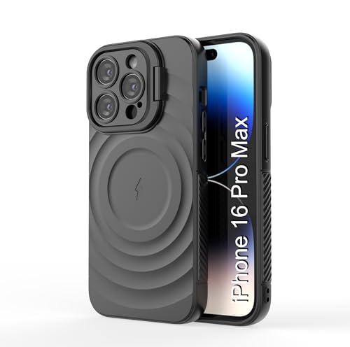 Image of LuxuryKase Shockproof Case for iPhone 16 Pro Max | Ripple Pattern | Camera Protection | Inner Velvet Fabric Lining | Protective Cover with Enhanced Grip & Wireless Charging Support - Black
