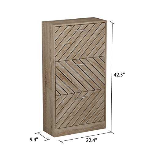 Aiegle Shoe Storage Cabinet With 3 Flip Drawers For Entryway, Freestanding Shoe Rack Shoe Organiazer With Adjustable Shelf, Wood Color (22.4" W X 9.4" D X 42.3" H) #TOP2