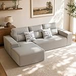 MCombo 105" Boneless Couches for Living Room, Cloud Couch Modular Sectional Sofa Bed Convertible, Sleeper Sofa with Latex-Like Sofa Cushion & Throw Pillow, No Assembly Required, Fabrics 8512 (Grey)