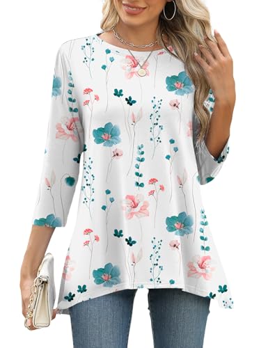 LOMON 3/4 Sleeve Tunic Tops for Women Loose Fit Dressy Casual Blouse Flowy Shirts to Wear with Leggings S-3XL