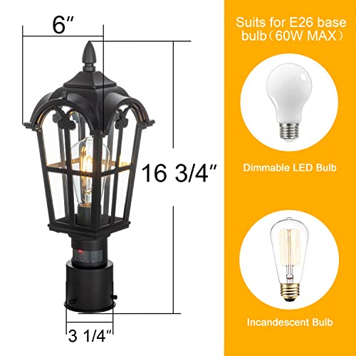 Dusk To Dawn Motion Sensor Outdoor Post Lights Exterior Lamp Post Light Fixture, Waterproof Pole Lanern Black With Clear Tempered Glass For Garage Patio Garden Front Door #TOP5