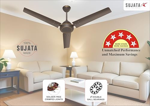 Image of Sujata SBF Air 1200mm BLDC Ceiling Fan | 3 Years Warranty | Savings up to 60% | Remote Control | Fans Ceiling Fans 5 Star | Silent Motor | Inverter Compatible | Living Room & Bedroom (Smoke Brown)