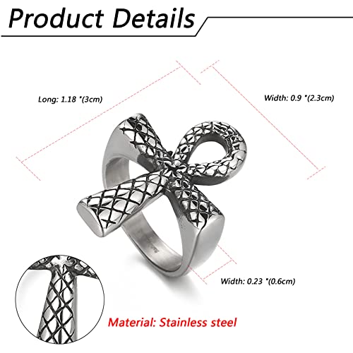 Oidea Jewelry Men's Ankh Ring, Retro Ancient Egyptian Ankh Cross Ring, Snake Pattern Symbol Ring, Stainless Steel Rings For Men Women, With Gift Bag, Size 13 #TOP2
