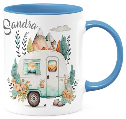miKalino Keramik Tasse Personalisierter Camping-Becher, Niedlicher Wohnwagen mit Blumen und Bergen, Geschenk für Camper, Retro Caravan Kaffeetasse, Farbe:cambridgeblue, Grösse:330ml miKalino Keramik Tasse Personalisierter Camping-Becher, Niedlicher Wohnwagen mit Blumen und Bergen, Geschenk für Camper, Retro Caravan Kaffeetasse, Farbe:cambridgeblue, Grösse:330ml