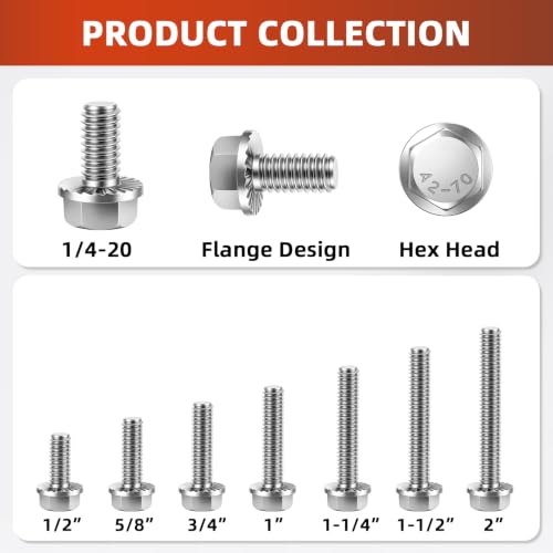 Image of Mellewell 1 /4-20 x 1-1 /2 inch Flanged Hex Head Bolts Flange Hexagon Screws, Stainless Steel A2, DIN 6921, 50 PCS