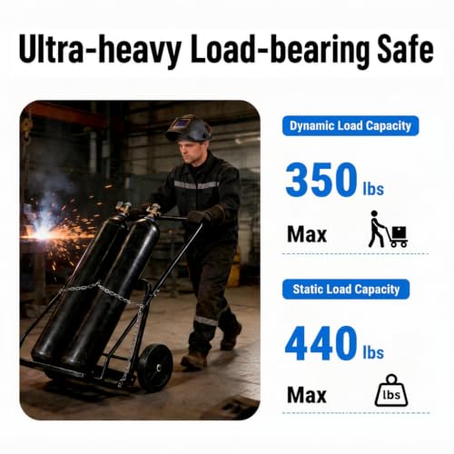 Image of Dual Welding Cylinder Cart, Oxygen Acetylene Tank Cart with 440LBS Weight Capacity, 10-Inch Solid Wheels and Tank Storage Safety Chains, Suitable for Double 12.5-Inch Dia. Gas Cylinders