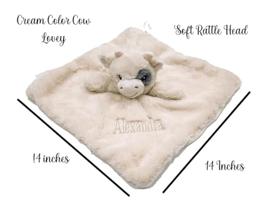SONA G Designs Personalized Plush Cow Baby Lovey Lovie Security Blanket- Cream Color