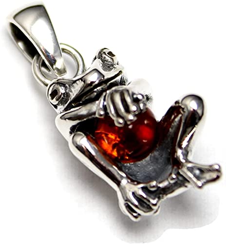 Cosumosu 925 Sterling Silver Amber Frog Pendant #TOP1