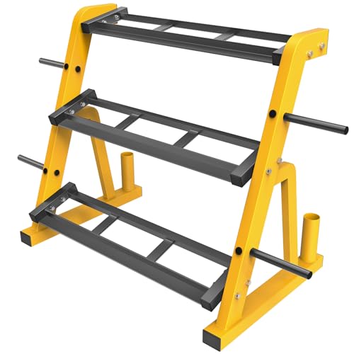 Rangement haltères Kipika, support 3 niveaux pour stocker disques et kettlebells