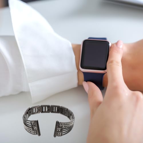 Correa de acero inoxidable rosa con diamantes Uonlytech para reloj ajustable elegante 4