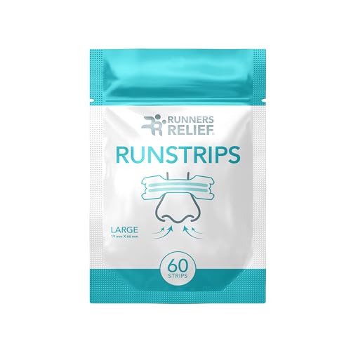 Runstrips - 60 Transparent Nasal Strips – Medium to Large (66 x 19mm) - Improve Breathing During Sport. Reduce Snoring. Relief from Allergies. Sweat Resistant. Drug Free. Comfortable to Use.