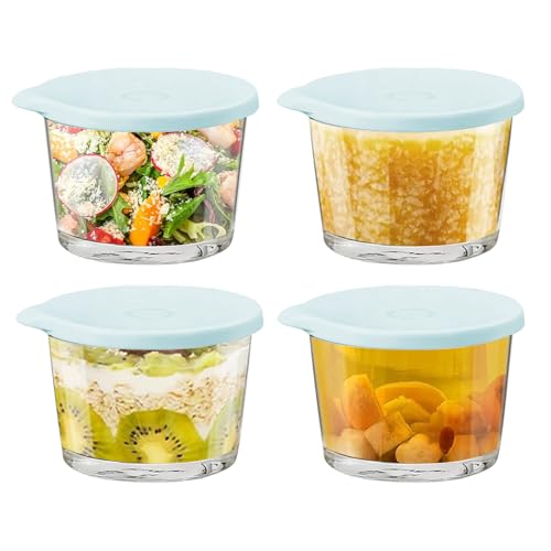 Genérico Tazones De Vidrio | 4 Recipientes Herméticos Apilables Reutilizables,Boles Grandes para Ensaladas,Para Cocina Cocción Horneado Congelador Ensalada Sopa