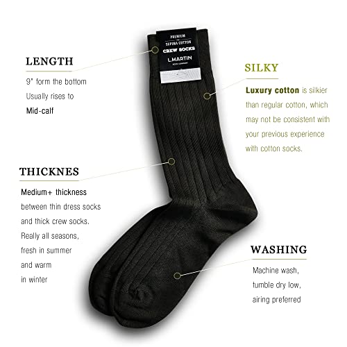 L.Martin Pima 100 Cotton Mercerized Ribbed Crew Dress Mid Calf Socks for Men2
