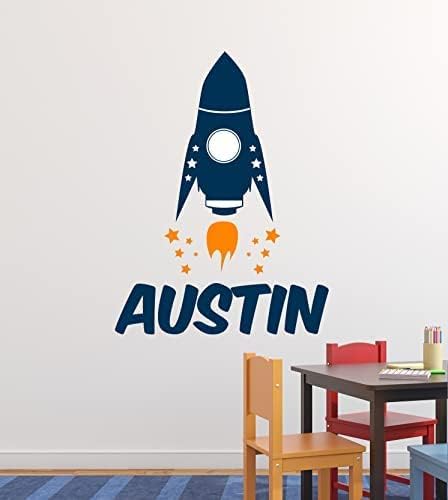 Rocket Name Wall Decal - Personalized Rocket Ship Decor - Boy Bedroom Decal - Space Wall Art Mural Vinyl Sticker (16inW x 22inH)