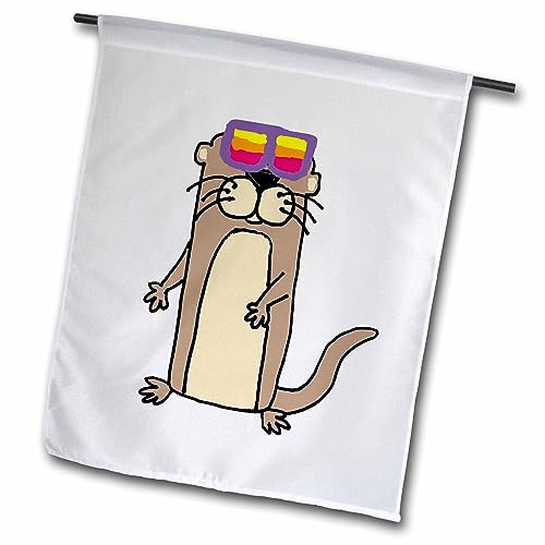 3dRose 18 x 27 inch Garden Flag - Funny Cute Sea Otter weaing Sunglasses Beach Cartoon Funny