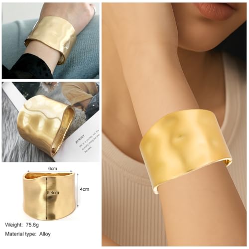 5Pcs Gold Chunky Cuff Bracelets Set for Women Boho Hippie Cuff Bangle Set Irregular Statement Stackable Thick Gold Bangle Bracelets for Festival & Everyday Wear2