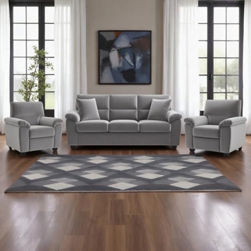 Image of Anderson Sofa Set for Living Room | Sectional Sofas | Premium Leather Sofa for Home Office | Leather Sofa Set | Leatherette Sofa (Light Grey Fabric, 3+1+1 Seater)