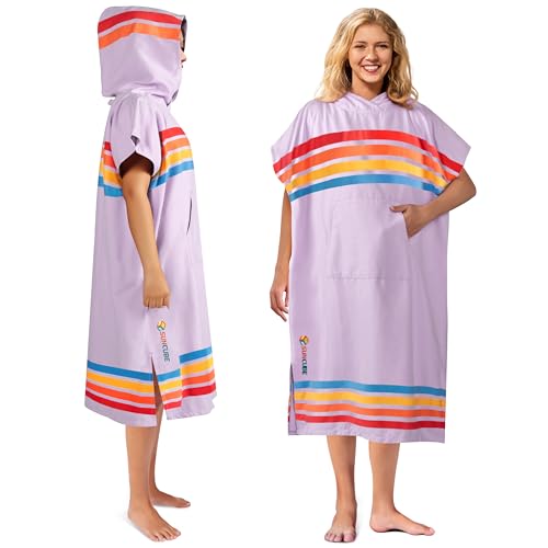SUN CUBE Surf Poncho Changing Robe with Hood, Quick Dry Microfiber Wetsuit Changing Towel for Surfing Beach Swim Outdoor Sports Men, Absorbent Wearable Towel Cover Up with Pocket, Sunset Purple