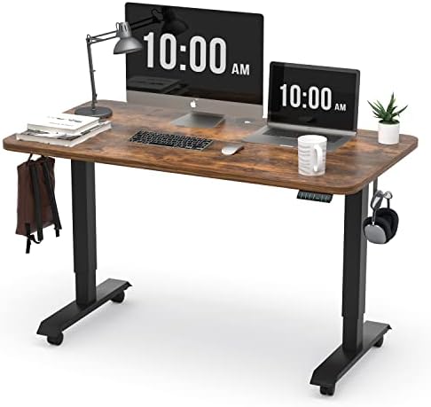 Monomi Electric Height Adjustable Standing Desk, 48x24 Inches Stand Up Desk, Ergonomic Home Office Sit Stand Desk (Black Steel Frame/Rustic Brown Top)