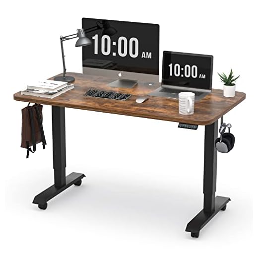 Monomi Electric Height Adjustable Standing Desk, 48x24 Inches Stand Up Desk, Ergonomic Home Office Sit Stand Desk (Black Steel Frame/Rustic Brown Top)