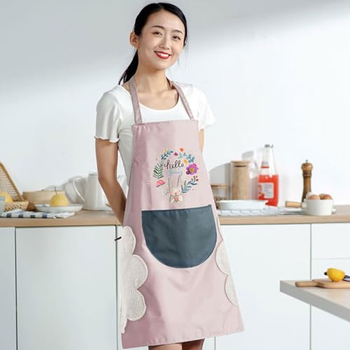 NASHRIO 2Pcs Waterproof and Oil-proof Aprons for Kitchen, Cooking Aprons with Pockets, Adjustable Kitchen Bib Aprons for Women Men Chef, Can Wipe Hands, Blue/Pink.