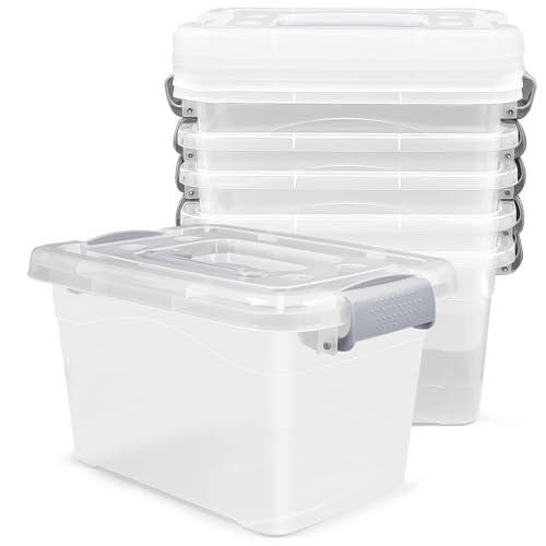 ASMIZ Lot de 6 10L Boite Rangement Plastique avec Couvercle, Bacs Empilables Transparente avec Poignée de Verrouillage – 27 x 20 x 16 cm, Rangement Polyvalent pour Maison, Bureau, Chambre, Dressing