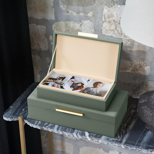 ZICOTO Decorative Storage Boxes with Lids – Set of 2 Beautiful PU Leather Organizer Bins for Your Bookshelf Home Decor - Safely Store Photos, Documents and Memory Box Keepsakes in Style - Image 4