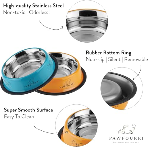 Image of Combo of Anti-Skid Feeding Bowls for Dogs, Cats & Puppy Pet Bowl Pack 2 Stainless Steel Pet Bowl (700 ml Each, Silver & Pink)