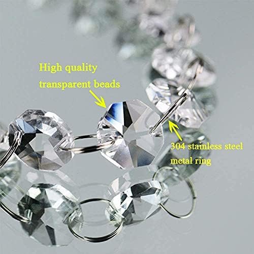 H&D 6FT 14mm Clear Crystal Octagon Beads Chain Chandelier Prisms Hanging Wedding Garland