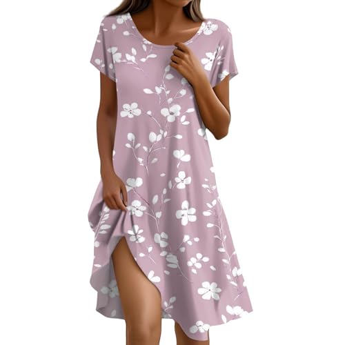 Sommerkleid Damen Leicht Und Luftig Midi Strandtunika Damen Sommer Freizeit Strandkleid Alltag Boho-Kleid Mode Weite Leichte Sommerkleider Ärmel Kurz...