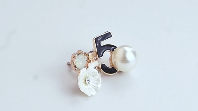 Vintage Number 5 Earrings Camellia Studs Asymmetrical Pearl