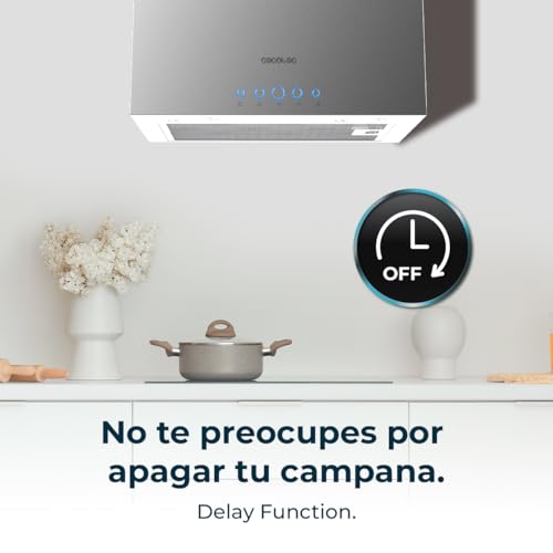Cecotec Bolero Flux ICT 388000 Dunstabzugshaube, Edelstahl A++, 210 W, 38 cm, 800 m3/h, Klasse A++, elektronische Steuerung, 3 Stufen, Kohle- und Aluminiumfilter, LED, Delay-Funktion