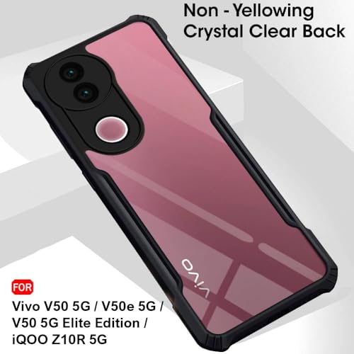 Image of TheGiftKart Shockproof Crystal Clear Back Cover Case for iQOO Z10R 5G / Vivo V50 / V50e 5G / Vivo T4R 5G | 360 Degree Protection | Hard Transparent Back Cover Case (PC & TPU, Black Bumper)