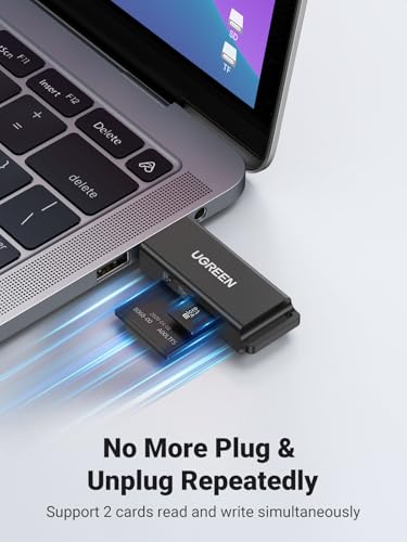 Image of UGREEN SD Memory Card Reader Portable USB 3.0 Dual Slot Flash Adapter Hub for TF, SD, Micro SD, SDXC, SDHC, MMC, RS-MMC, Micro SDXC, Micro SDHC, UHS-I for Mac, Windows, Linux, Chrome, PC, Laptop