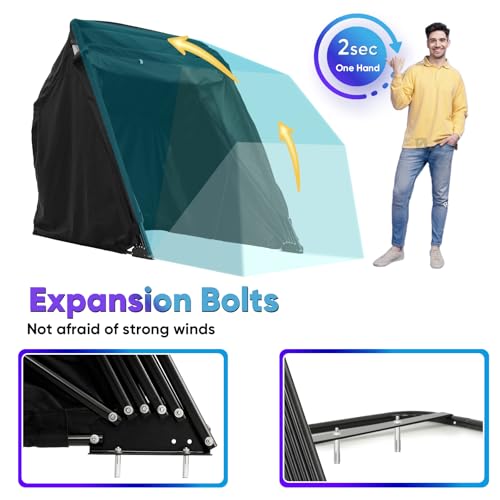 Quictent 136"x 54" Motorcycle Storage Shelter with Code Lock & Carry Bag Heavy Duty Vehicle Shed Cover Garage Tent with 2 Roll-Up Side Windows - Black