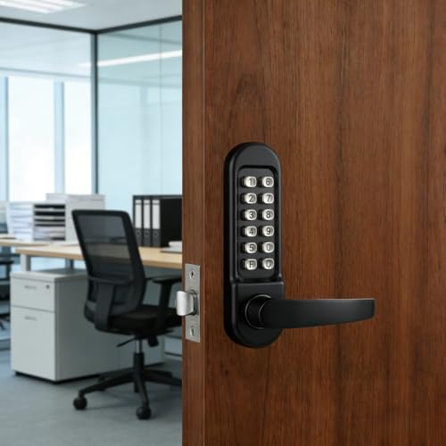 Mechanical Keyless Entry Door Knobs - Zinc Alloy Keypad Door Knobs with 12 Buttons, Resettable Code, Passage Function, Available in Full Black & Satin Chrome ﻿ (501-black) — view 6